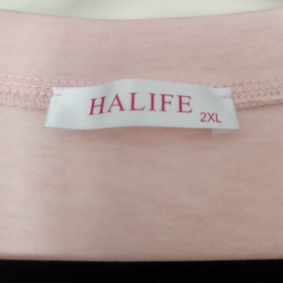 Halife NWOT Women's Pink Rolled Short Sleeve V-Neck Top Size 2XL - Picture 6 of 7